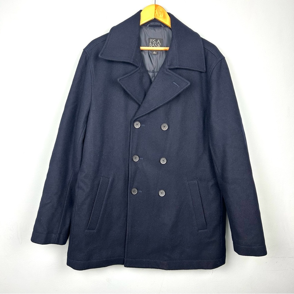 Jos A Bank Men's wool double breasted Peacoat size L in blue front pocket